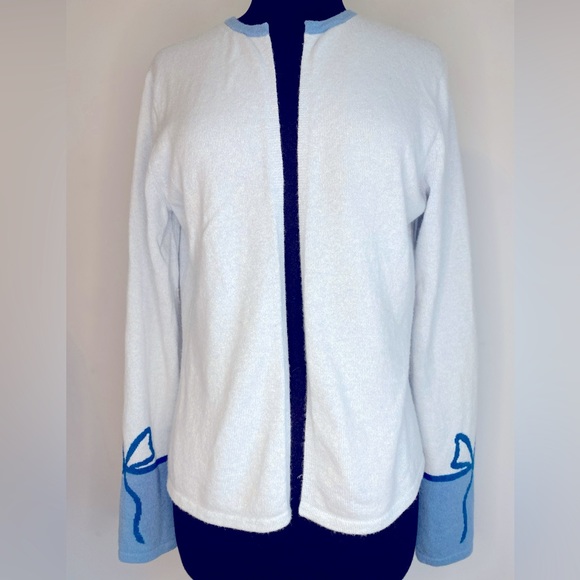 Neiman Marcus Pale Blue Cashmere Cardigan With Bow Cuff Detail - Picture 6 of 6